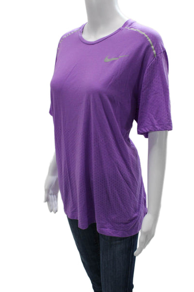 Nike Women Basic Jersey T-Shirt Purple Crew Neck Short Sleeve Cotton Size XL