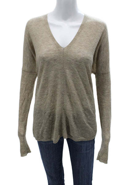 Vince Unisex Beige V Neck Cashmere Wool Pullover Sweater Long Sleeve Size M