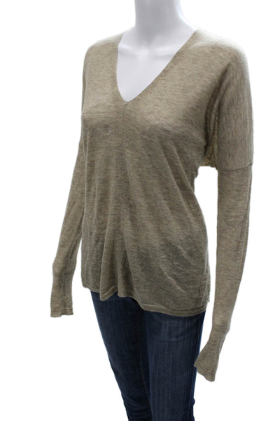 Vince Unisex Beige V Neck Cashmere Wool Pullover Sweater Long Sleeve Size M
