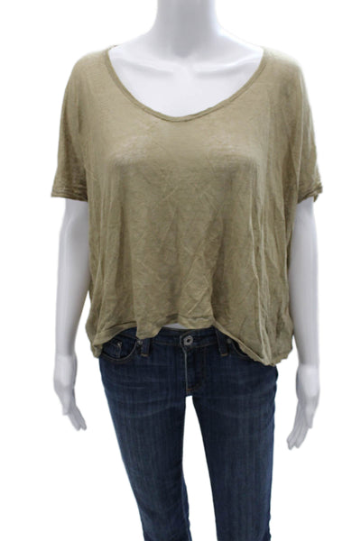 Vince Women Basic T-Shirt Beige Cotton Round Neck Short Sleeve Size S