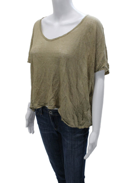 Vince Women Basic T-Shirt Beige Cotton Round Neck Short Sleeve Size S