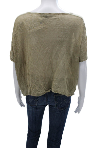 Vince Women Basic T-Shirt Beige Cotton Round Neck Short Sleeve Size S