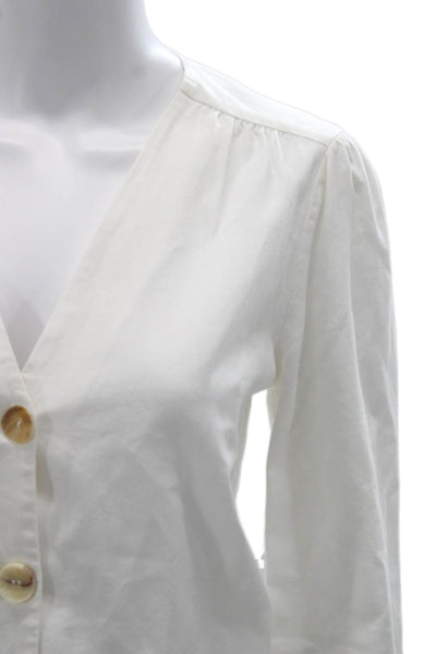 Zara Womens Basic V Neck Long Sleeve Button Up Blouse White Size M