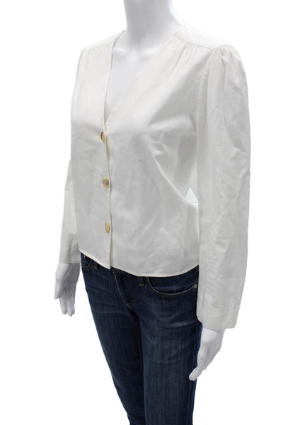Zara Womens Basic V Neck Long Sleeve Button Up Blouse White Size M