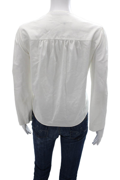 Zara Womens Basic V Neck Long Sleeve Button Up Blouse White Size M