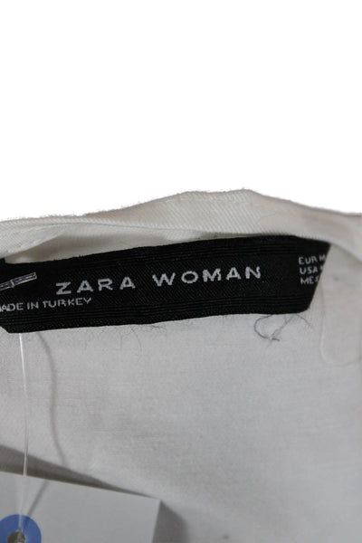 Zara Womens Basic V Neck Long Sleeve Button Up Blouse White Size M