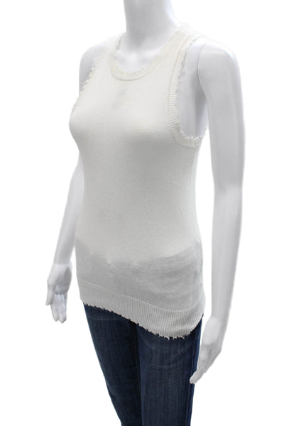 Minnie Rose Women White Cotton Cashmere Crew Neck Sleeveless Basic Tank Size XS
