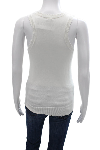 Minnie Rose Women White Cotton Cashmere Crew Neck Sleeveless Basic Tank Size XS