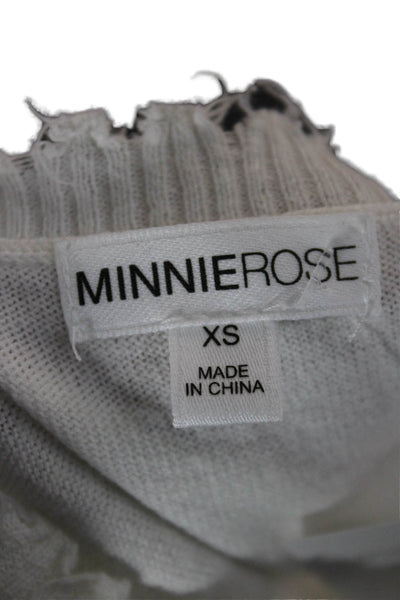 Minnie Rose Women White Cotton Cashmere Crew Neck Sleeveless Basic Tank Size XS