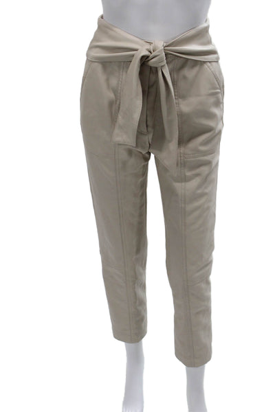 Jonathan Simkhai Womens Paperbag Cropped Ankle Pants Beige Tie Waist Size 0