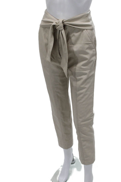 Jonathan Simkhai Womens Paperbag Cropped Ankle Pants Beige Tie Waist Size 0