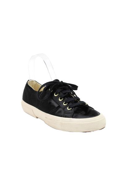 Superga Women's Lace Up Round Toe Rubber Sole Sneakers Black Size 5.5