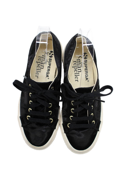 Superga Women's Lace Up Round Toe Rubber Sole Sneakers Black Size 5.5