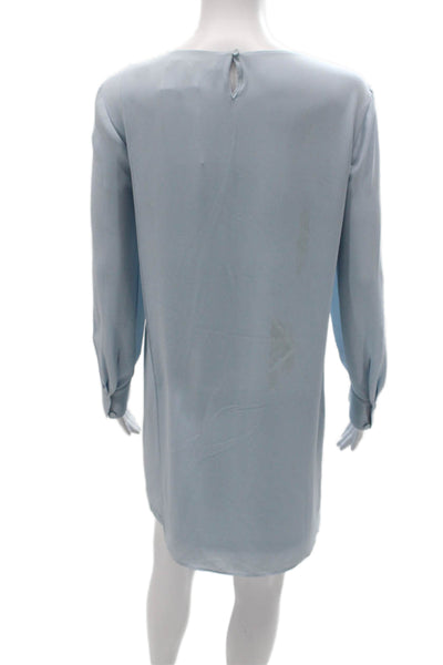BCBGMAXAZRIA Womens Light Blue Shift Dress Long Sleeve Round Neck Size 2XS