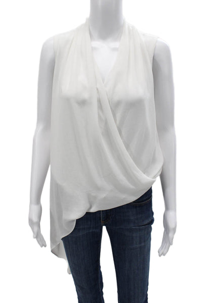 BCBGMAXAZRIA Womens Sleeveless V-Neck White Polyester Blend Blouse Size 2XS