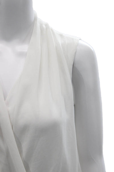 BCBGMAXAZRIA Womens Sleeveless V-Neck White Polyester Blend Blouse Size 2XS