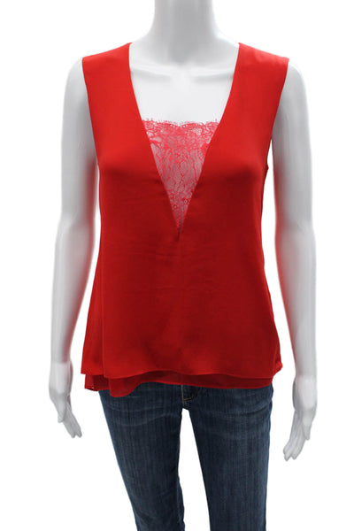 BCBGMAXAZRIA Women Camisole Red V-Neck Polyester Blend Sleeveless Size 2XS