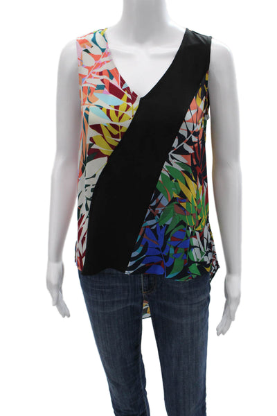 BCBGMAXAZRIA Women Black Geometric V-Neck Sleeveless Tank Size 2XS