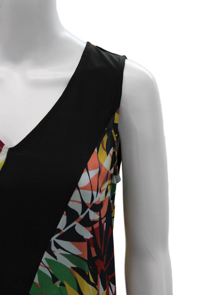 BCBGMAXAZRIA Women Black Geometric V-Neck Sleeveless Tank Size 2XS