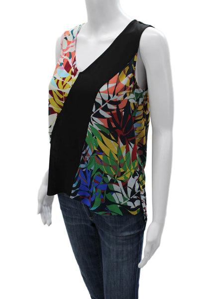 BCBGMAXAZRIA Women Black Geometric V-Neck Sleeveless Tank Size 2XS
