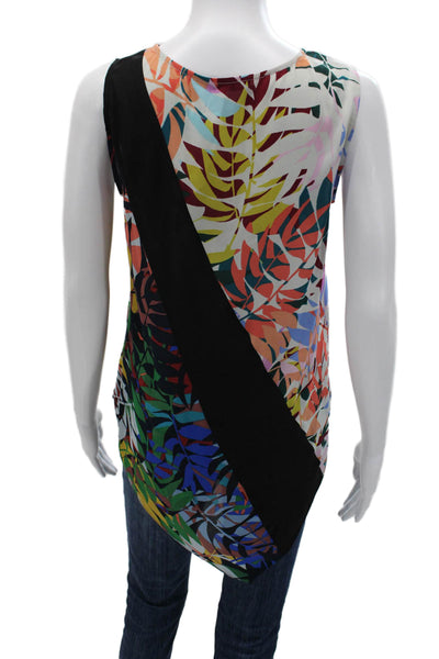BCBGMAXAZRIA Women Black Geometric V-Neck Sleeveless Tank Size 2XS