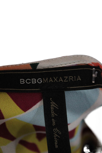BCBGMAXAZRIA Women Black Geometric V-Neck Sleeveless Tank Size 2XS