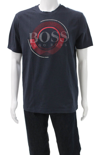 Boss Hugo Boss Mens Graphic Crew Neck Cotton Blend T-Shirt Dark Blue Size L