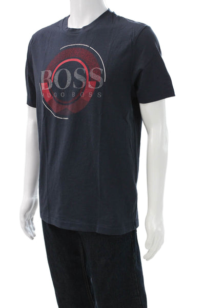 Boss Hugo Boss Mens Graphic Crew Neck Cotton Blend T-Shirt Dark Blue Size L