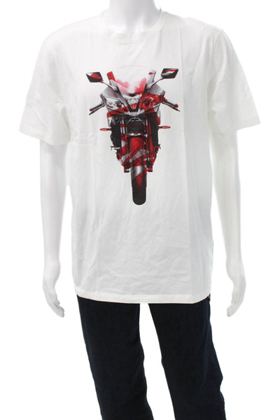 Hugo Hugo Boss Mens Cotton Graphic Motorcycle Crew Neck White T-Shirt Size XL