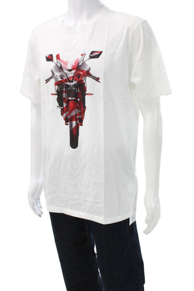 Hugo Hugo Boss Mens Cotton Graphic Motorcycle Crew Neck White T-Shirt Size XL