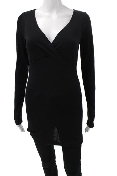 Michael Stars Women Basic Tunic V-Neck Long Sleeve Black Size One Size