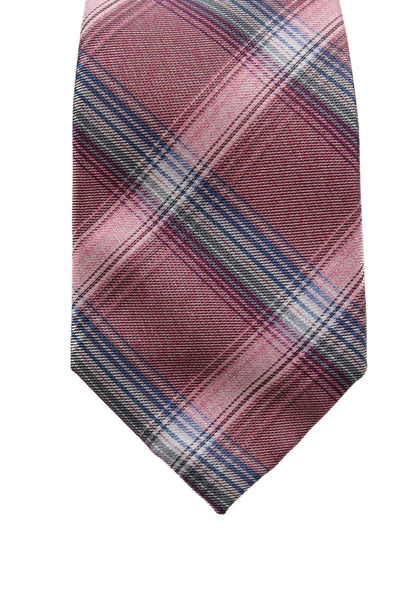 Michael Kors Mens Satin Plaid Print Tie Red