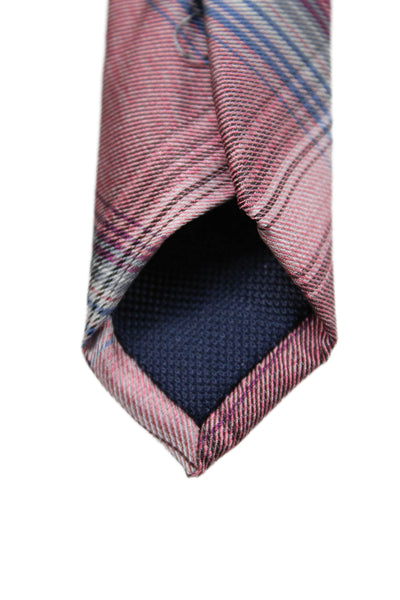 Michael Kors Mens Satin Plaid Print Tie Red
