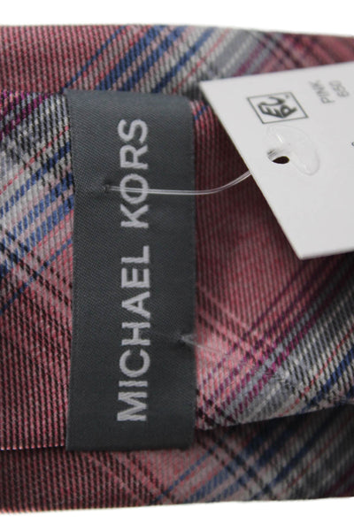 Michael Kors Mens Satin Plaid Print Tie Red
