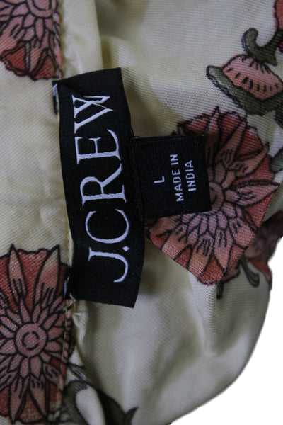J Crew Women Beige Floral Viscose Collared Button Up Long Sleeve Top Size L