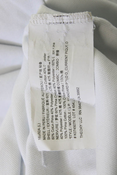 Theory Mens Collared Short Sleeve Polo White 60% Pima 40% Polyester Size L