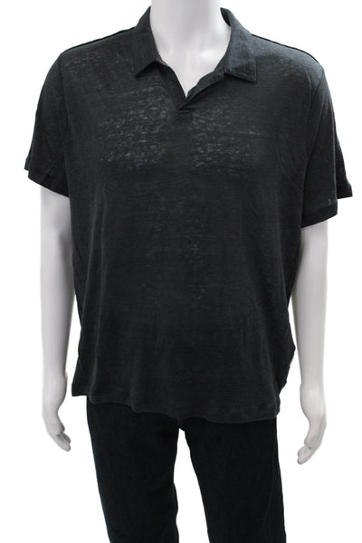 ONIA Mens Polo Collared Short Sleeve Dark Gray 100% Linen Size XL