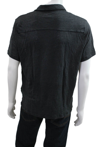ONIA Mens Polo Collared Short Sleeve Dark Gray 100% Linen Size XL