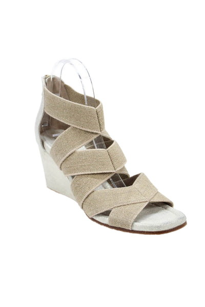 Donald J Pliner Lelle Square Toe Zippered Wedge Sandals Beige Size 7.5