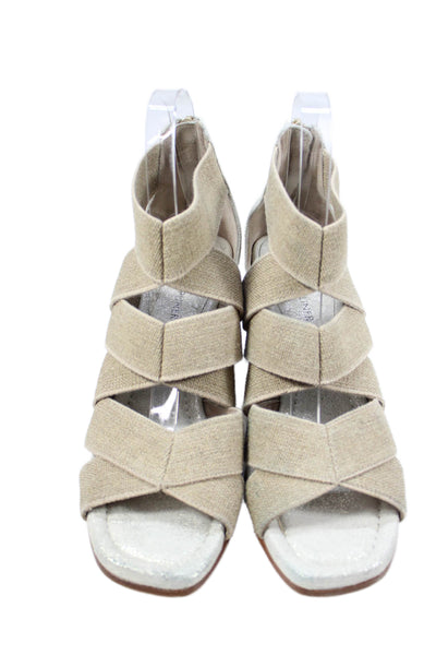 Donald J Pliner Lelle Square Toe Zippered Wedge Sandals Beige Size 7.5