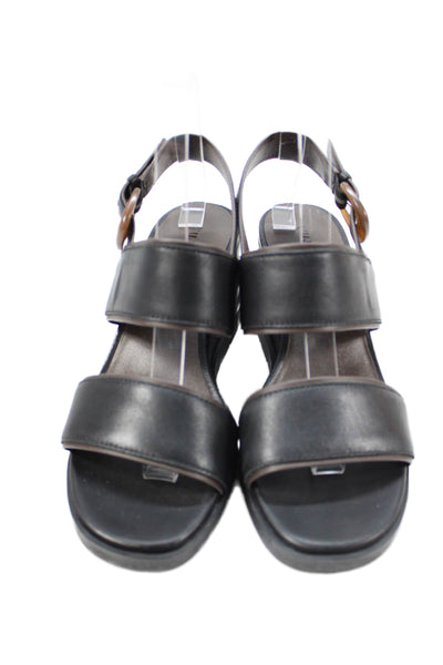 Vince Womens Leather Buckled Ankle Strap Wedge Sandals Brown Size 7.5