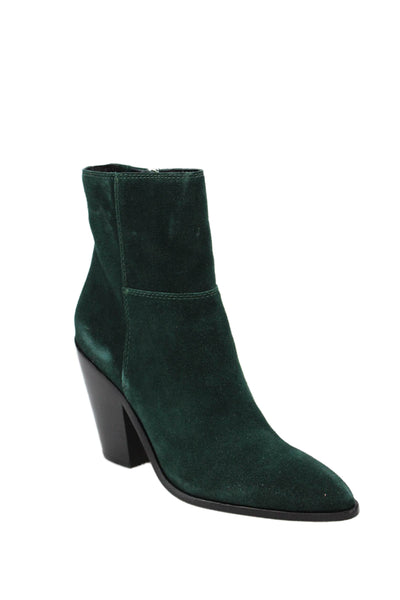 Paige Womens Suede Pointed Toe Zip High Heeled Ankle Boots Green Size 8