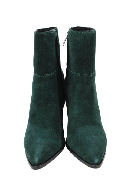 Paige Womens Suede Pointed Toe Zip High Heeled Ankle Boots Green Size 8