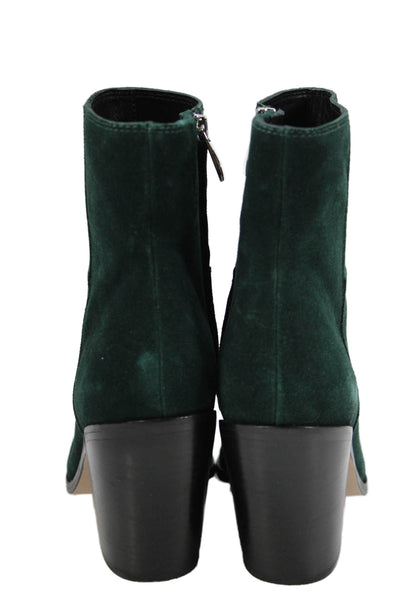 Paige Womens Suede Pointed Toe Zip High Heeled Ankle Boots Green Size 8