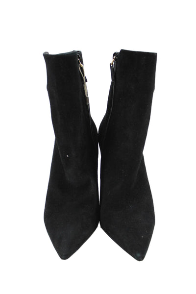 Stuart Weitzman Womens Suede Zip Buckled Pointed Toe Wedge Boots Black Size 8.5