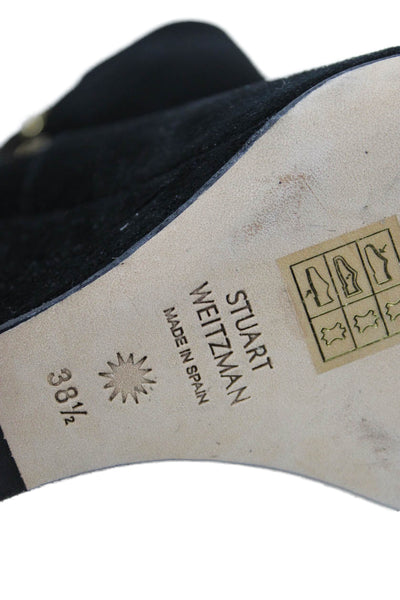 Stuart Weitzman Womens Suede Zip Buckled Pointed Toe Wedge Boots Black Size 8.5