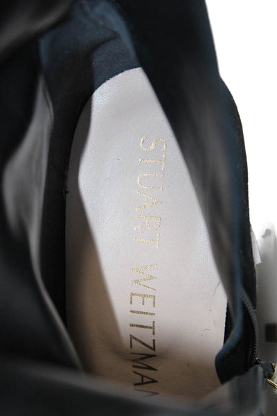 Stuart Weitzman Womens Suede Zip Buckled Pointed Toe Wedge Boots Black Size 8.5