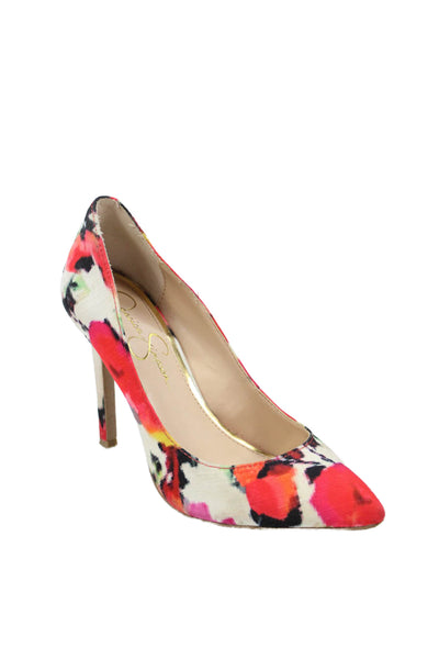Jessica Simpson Womens Stiletto Heel Pointed Toe Floral Pumps White Red Size 6