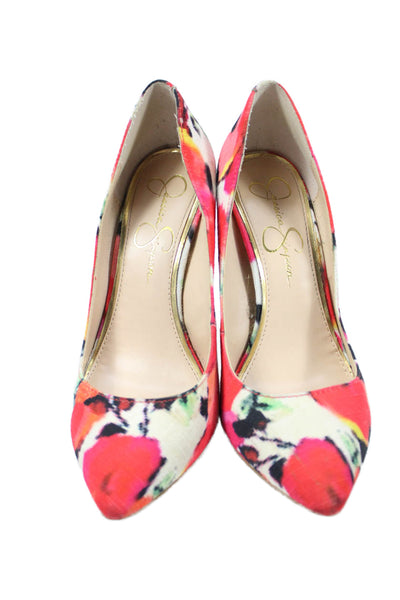 Jessica Simpson Womens Stiletto Heel Pointed Toe Floral Pumps White Red Size 6