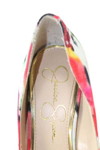 Jessica Simpson Womens Stiletto Heel Pointed Toe Floral Pumps White Red Size 6